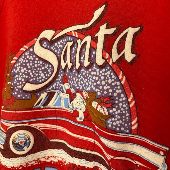 Vintage Santa And His Red Lead Sled Christmas Red Sweater Size Large - Picture 5 of 6